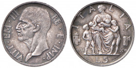Vittorio Emanuele III (1900-1946) 5 Lire 1937 - Nomisma 1145 Insignificante segnetto al bordo. Bellissima patina.
FDC