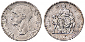 Vittorio Emanuele III (1900-1946) 5 Lire 1938 - Nomisma 1146 AG RRRR Tiratura di soli 20 esemplari. Insignificanti colpetti al bordo.
 FDC