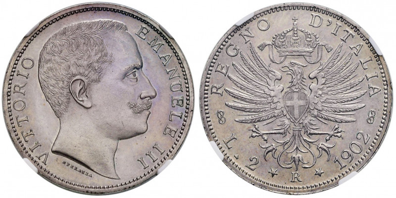 Vittorio Emanuele III (1900-1946) 2 Lire 1902 - Nomisma 1152 AG R In slab NGC MS...