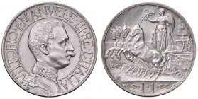 Vittorio Emanuele III (1900-1946) Lira 1907 Progetto Johnson - Luppino PPSJ70 AG RRRR Questo esemplare presenta una S punzonata sul bordo liscio.
 qF...