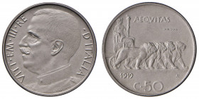 Vittorio Emanuele III (1900-1946) 50 Centesimi 1919 Prova satinata - Nomisma P48 NI (g 6,10) RRRR Prova di grande rarità in versione satinata.
FDC
