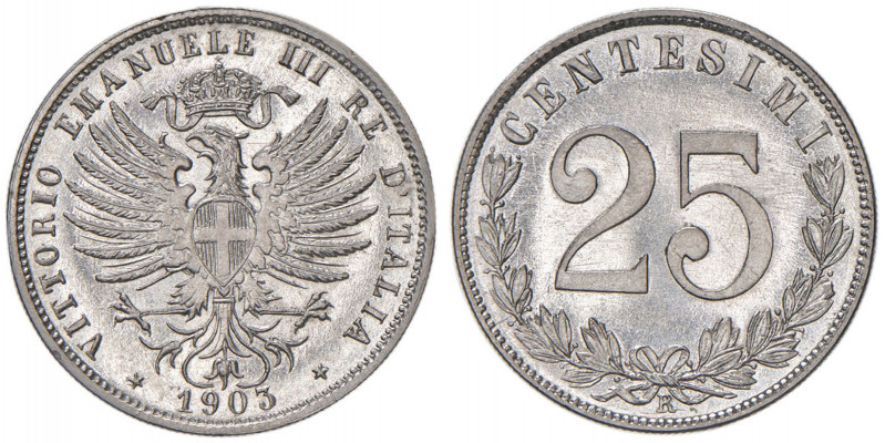 Vittorio Emanuele III (1900-1946) 25 Centesimi 1903 - Nomisma 1267 NI
FDC