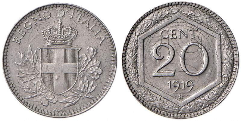 Vittorio Emanuele III (1900-1946) 20 Centesimi 1919 Esagono Bordo liscio - Nomis...