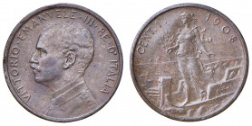 Vittorio Emanuele III (1900-1946) Centesimo 1908 - Nomisma 1396 CU RR Colpetti.
SPL