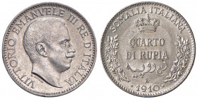 Vittorio Emanuele III (1900-1946) Somalia - Quarto di rupia 1910 - Nomisma 1427 AG
SPL-FDC