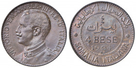 Vittorio Emanuele III (1900-1946) Somalia - 4 Bese 1924 - Nomisma 1434 CU Colpetto al bordo.
SPL-FDC