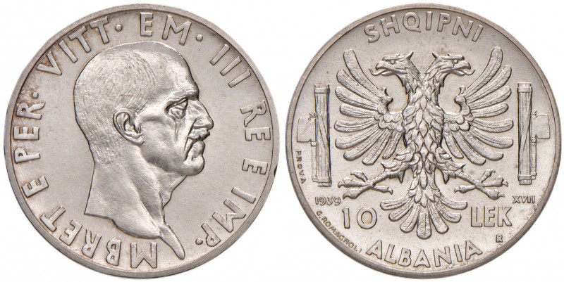 Vittorio Emanuele III (1900-1946) Albania - 10 Lek 1939 Anno XVII Prova - Nomism...