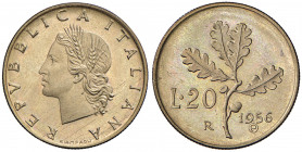 REPUBBLICA ITALIANA 20 Lire 1956 P in incuso - Mont. 3 BR RR Con bustina della Zecca.
FDC