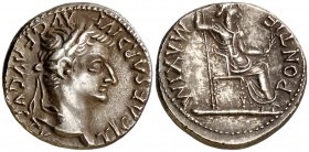 (después 16 d.C.). Tiberio. Denario. (Spink 1763) (S. 16a) (RIC. 30). 3,58 g. Atractiva. EBC-.