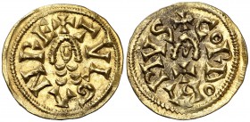 Tulga (639-642). Córdoba. Triente. (CNV. 392.2) (R.Pliego 515b). 1,25 g. Bella. Muy escasa y más así. EBC.