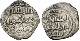 (AH 504). Taifa de Mallorca. Mubaxir ibn Suleiman. (Medina Mallorca). Dirhem. (V. 1382) (Prieto 220) (Cru.C.G. 1512, mismo ejemplar). 1,79 g. Márgenes...