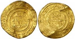 AH 440. Fatimidas de Egipto y Siria. Abu Tamim Mu'ad al-Mustansir. Dinar. (S.Album 719.1). 4,12 g. Fecha completa y muy clara. La ceca no se lee, pero...
