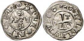 Comtat del Rosselló. Gerard I (1102-1115). Perpinyà. Diner. (Cru.V.S. 111 var) (Cru.C.G. 1897a var). 0,79 g. Bella. Rarísima y más así. EBC-.