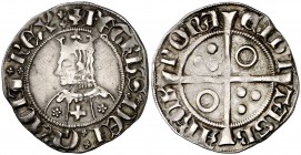 Pere III (1336-1387). Barcelona. Croat. (Cru.V.S. 408.3) (Cru.C.G. 2223). 3,17 g. Flores de cinco pétalos y cruz en el vestido. Letras góticas excepto...