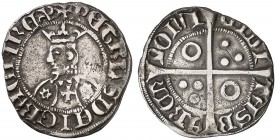 Pere III (1336-1387). Barcelona. Croat. (Cru.V.S. falta) (Badia 286) (Cru.C.G. falta). 2,97 g. Flores de seis pétalos y cruz en el vestido. Letras gót...