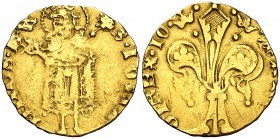 Joan I (1387-1396). València. Florí. (Cru.V.S. 471) (Cru.C.G. 2280). 3,43 g. Marca de ceca: corona. MBC-.