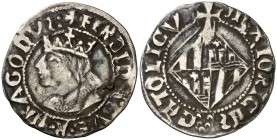 Ferran II (1479-1516). Mallorca. Ral. (Cru.V.S. 1180 var) (Cru.C.G. 3094 var). 2,14 g. Letras A góticas en anverso, y góticas y latinas en reverso. MB...