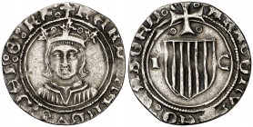 Ferran II (1479-1516). Zaragoza. Medio real. (Cru.V.S. 1305 var) (Cru.C.G. 3205 var). 1,26 g. Ligeramente recortada. Buen ejemplar. (MBC+).