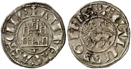 Alfonso X (1252-1284). Coruña. Dinero. (AB. 250, como pepión). 1 g. Leves manchitas. Buen ejemplar. Rara. MBC+.