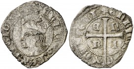 Enrique II (1368-1379). Sin marca de ceca. Cruzado. (AB. 450). 2,11 g. Buen ejemplar. Vellón muy rico. Rara así. MBC+.