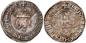 Enrique IV (1454-1474). Sevilla. Medio real. (AB. 701). 1,64 g. Pátina. MBC/MBC+.