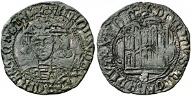 Alfonso de Ávila (1465-1468). Sevilla. Cuartillo. (AB. 852 var). 3,10 g. Busto muy curioso. La marca de ceca es una S extraña y que parece una venera....