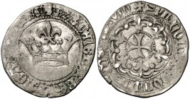 Juan y Blanca (1425-1441). Navarra. Gros. (Cru.V.S. 253) (Cru.C.G. 2949). 2,80 g. Leyendas parcialmente visibles. Rara. MBC-.