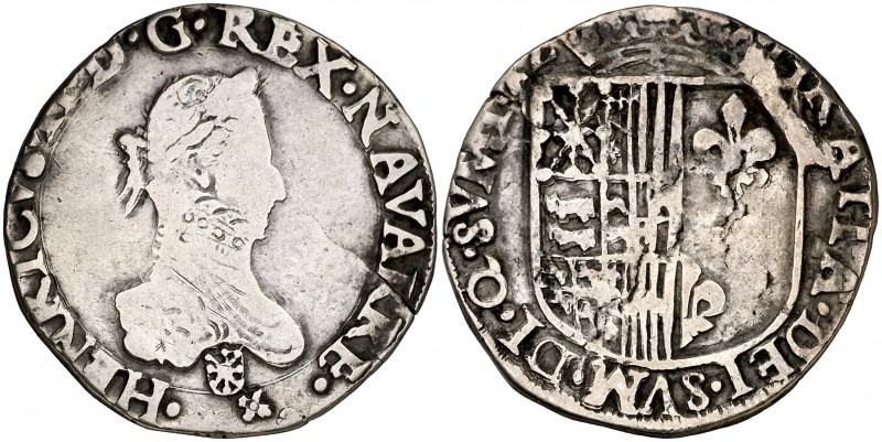 (1572-1589). Baja Navarra. Enrique III. 1 franco. (D. 1399). 13,36 g. Rara. BC+/...