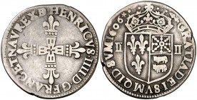 1606. Baja Navarra. Enrique III de Navarra, IV de Francia. 1 franco. 9,26 g. Muy escasa. MBC.