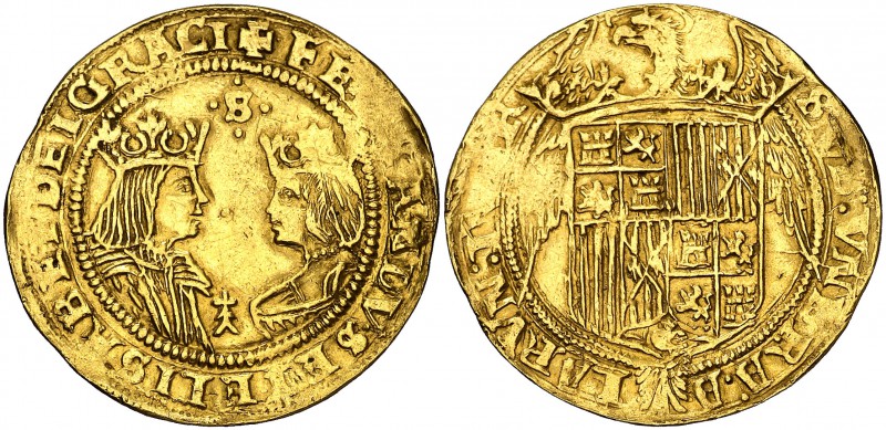 Reyes Católicos. Sevilla. Doble excelente. (Cal. 82). 6,69 g. , punto y entre lo...