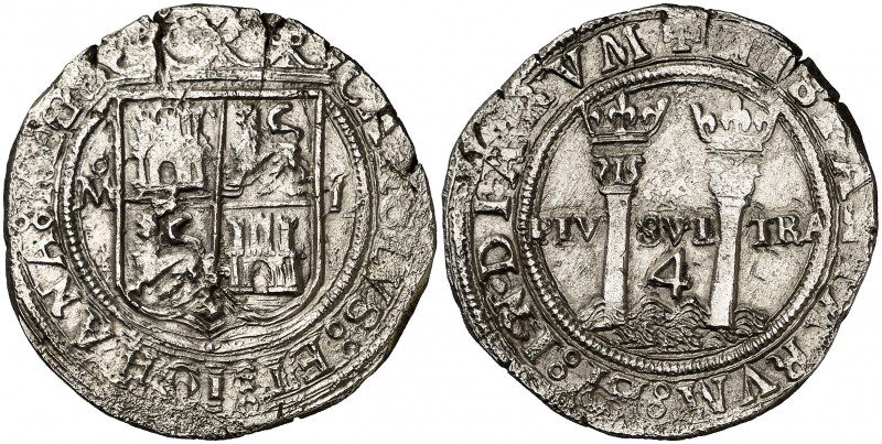s/d. Juana y Carlos. México. L. 4 reales. (Cal. 85). 12,55 g. Corrosiones marina...