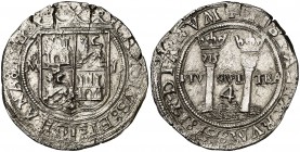 s/d. Juana y Carlos. México. L. 4 reales. (Cal. 85). 12,55 g. Corrosiones marinas. Escasa. (BC+/MBC-).