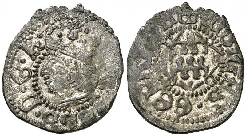 s/d. Carlos I. Girona. 1 diner. (Cal. 57) (Cru.C.G. 3733). 0,66 g. Busto a izqui...