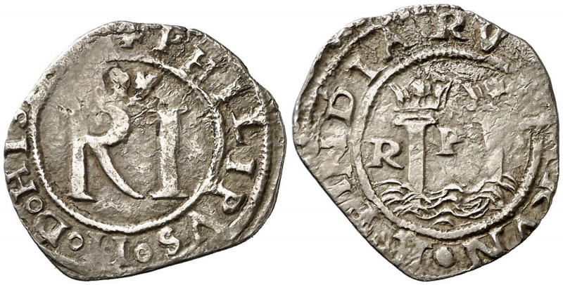 s/d. Felipe II. Lima. R (Alonso Rincón). 1/2 real. (Cal. 702). 1,48 g. Ex Áureo ...