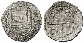 s/d. Felipe II. Lima. .(Diego de la Torre). 2 reales. (Cal. 487). 6,73 g. Sin puntuación en leyenda. Buen ejemplar. Ex Colección Virrey Toledo, Áureo ...