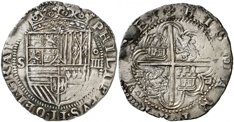 s/d. Felipe II. Sevilla. . 4 reales. (Cal. 393). 13,40 g. Acuñación algo floja, ...