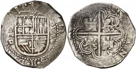 1590. Felipe II. Sevilla. . 8 reales. (Cal. 241). 27,19 g. Visible el ordinal del rey. Rara. MBC-.