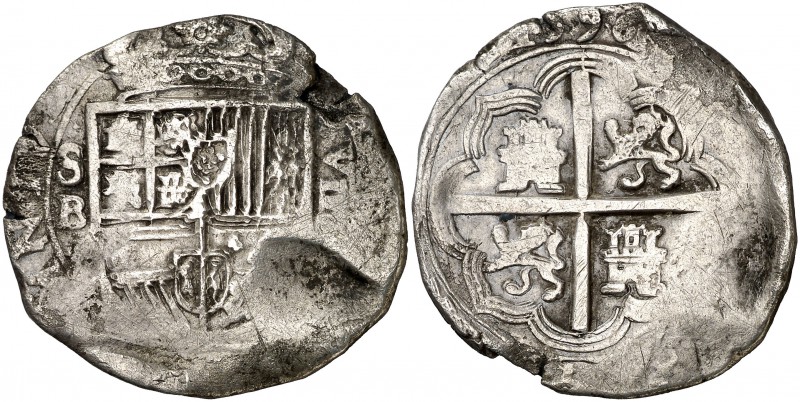 1596. Felipe II. Sevilla. 8 reales. Inédita. 26,75 g. Tipo "OMNIVM". La única mo...