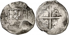 1596. Felipe II. Sevilla. 8 reales. Inédita. 26,75 g. Tipo "OMNIVM". La única moneda conocida de este tipo y fecha es de la ceca de Toledo. Todos los ...