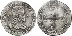 s/d. Felipe II. Cagliari. 10 reales. (Vti. 396) (Cru.C.G. 4289) (MIR. 40) (Dav. 8366). 28,81 g. Limpiada. Ex Áureo & Calicó 11/12/2014, nº 315. Muy ra...