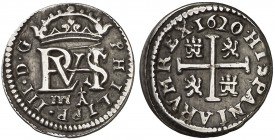 1620/14. Felipe III. Segovia. . 1/2 real. (Cal. 572). 1,76 g. Buen ejemplar. Escasa. MBC+.