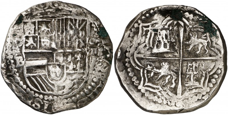 s/d. Felipe III. Potosí. B. 8 reales. (Cal. 121). 27,33 g. Visible el ordinal de...