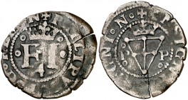 s/d. Felipe IV. Pamplona. 1 cuarto. (Cal. 1467) (R.Ros 4.5.24 var). 3,06 g. (INSI)GNIN. Grieta. Rara. MBC-.