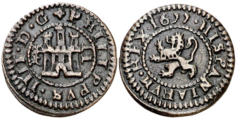 1622. Felipe IV. Segovia. 2 maravedís. (Cal. 1556) (J.S. F-282 var). 1,40 g. Fec...