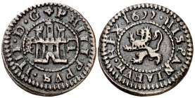 1622. Felipe IV. Segovia. 2 maravedís. (Cal. 1556) (J.S. F-282 var). 1,40 g. Fecha pequeña. Muy rara y más así. MBC+.
