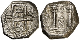Felipe IV. Santa Fe de Nuevo Reino. PRS. 2 reales. (Cal. falta) (Restrepo falta). 6,49 g. Fecha no visible. Rara. (MBC).