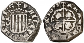 1651. Felipe IV. Zaragoza. 2 reales. (Cal. 962). 6,61 g. Acuñación macuquina. Rara. MBC.