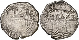 1656. Felipe IV. Potosí. E. 4 reales. (Cal. 744). 13,65 g. PH bajo la corona. Doble fecha, una parcial. Escasa. BC+.
