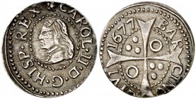 1677. Carlos II. Barcelona. 1 croat. (Cal. 664). 2,39 g. Buen ejemplar. MBC+.