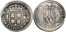 1686. Carlos II. Segovia. . 1 real. (Cal. 751). 2,46 g. Tipo "María". Golpecito. Rara. (MBC-).